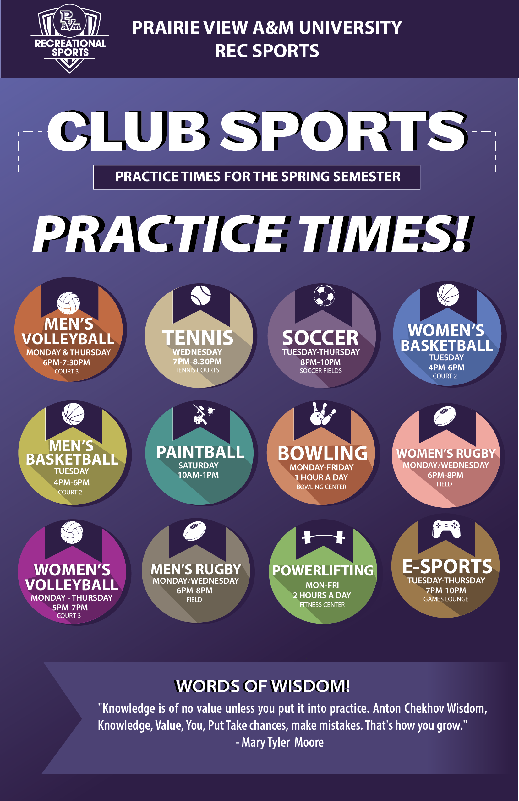 Club Sports Practice Times